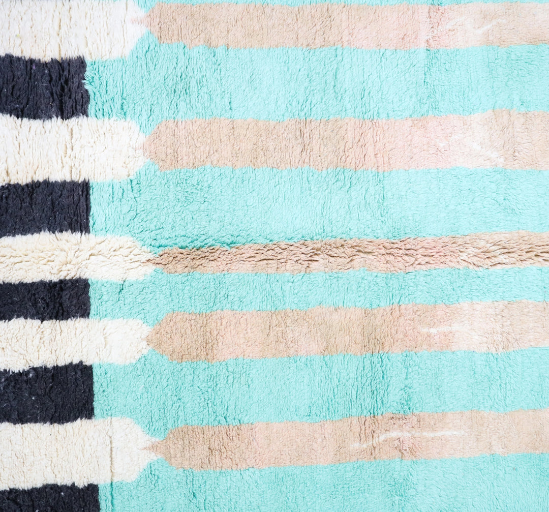 Authentic Custom Beni Ourain Rug | Vibrant Mint Green &amp; Sand Striped