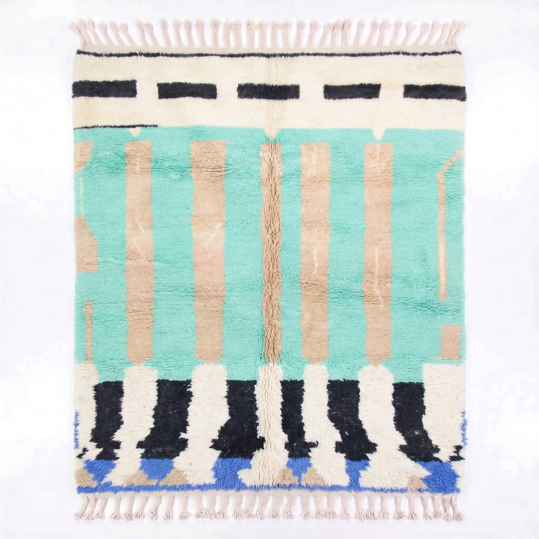 Tapis Beni Ourain personnalisé | Rayures vert menthe vif et sable