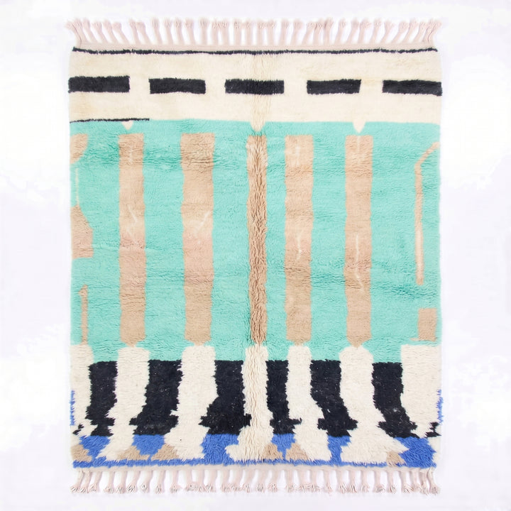 Tapis Beni Ourain personnalisé | Rayures vert menthe vif et sable