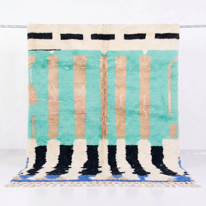 Tapis Beni Ourain personnalisé | Rayures vert menthe vif et sable