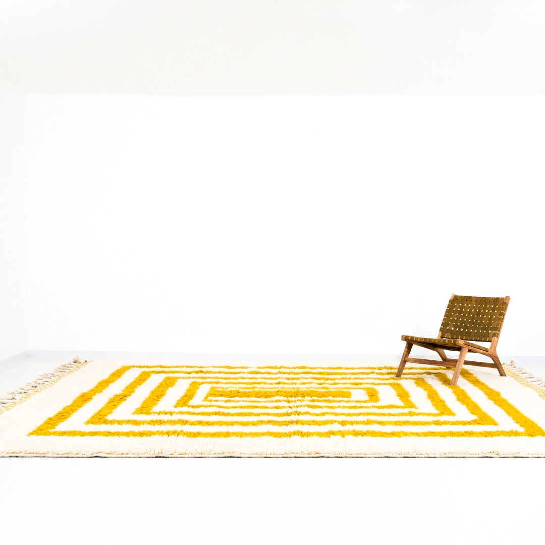 Authentic Custom Beni Ourain Rug | Vibrant Mustard Yellow Striped