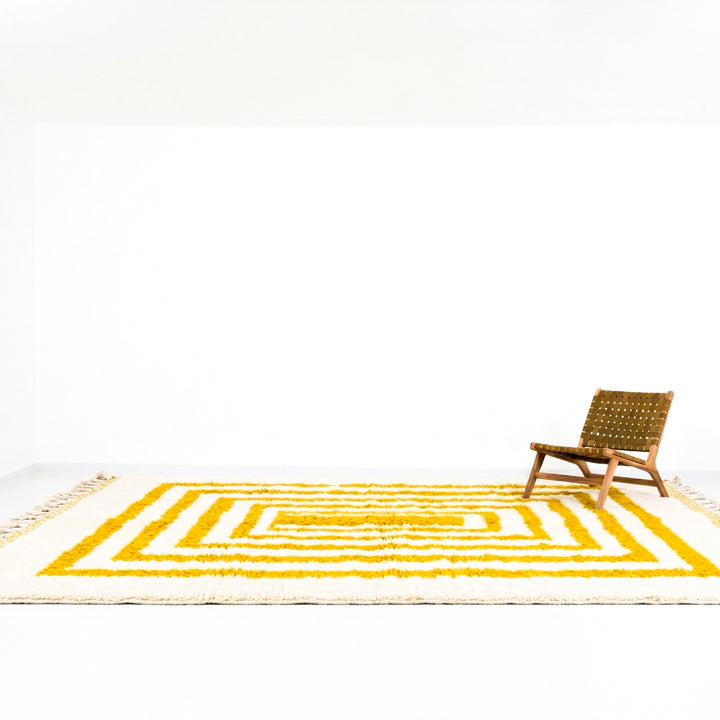 Authentic Custom Beni Ourain Rug | Vibrant Mustard Yellow Striped