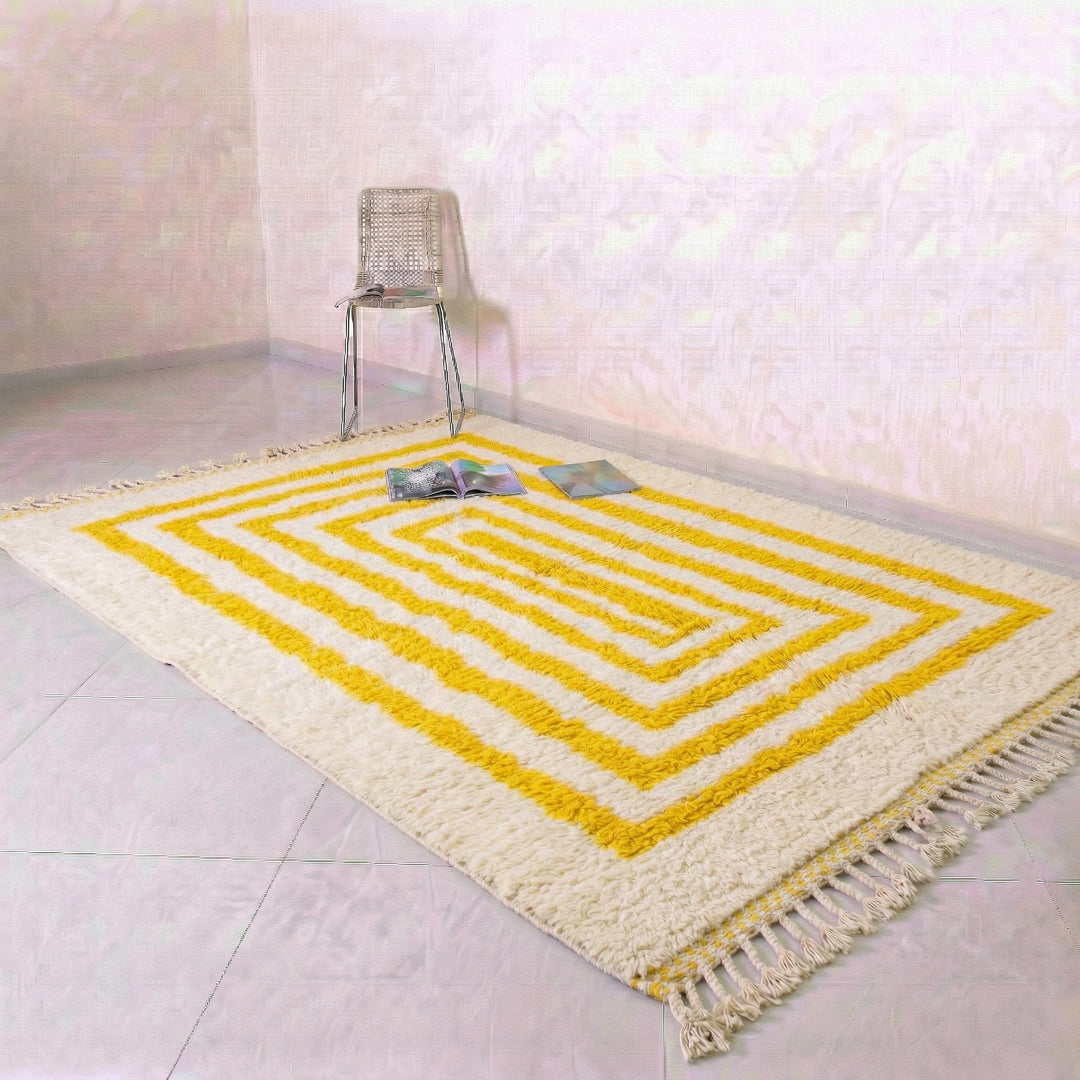 Authentic Custom Beni Ourain Rug | Vibrant Mustard Yellow Striped