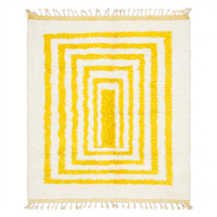 Authentic Custom Beni Ourain Rug | Vibrant Mustard Yellow Striped