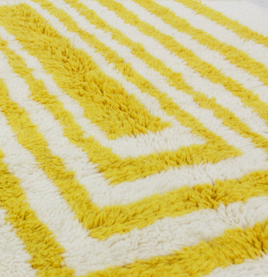 Authentic Custom Beni Ourain Rug | Vibrant Mustard Yellow Striped