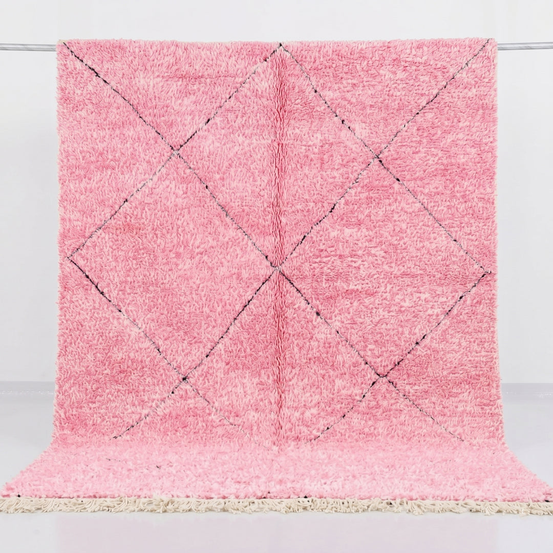 Authentic Custom Beni Ourain Rug | Vibrant Pink Diamond Trellis