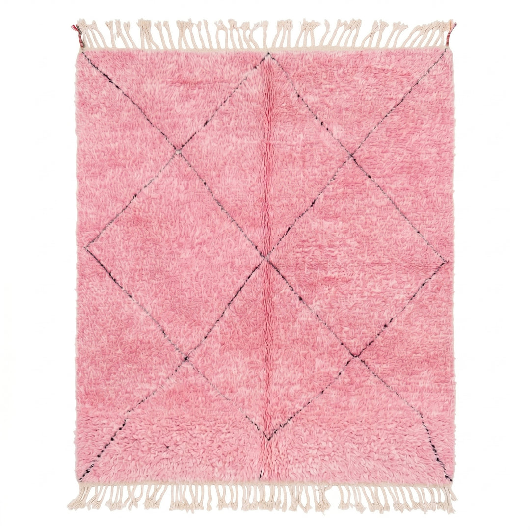 Authentic Custom Beni Ourain Rug | Vibrant Pink Diamond Trellis