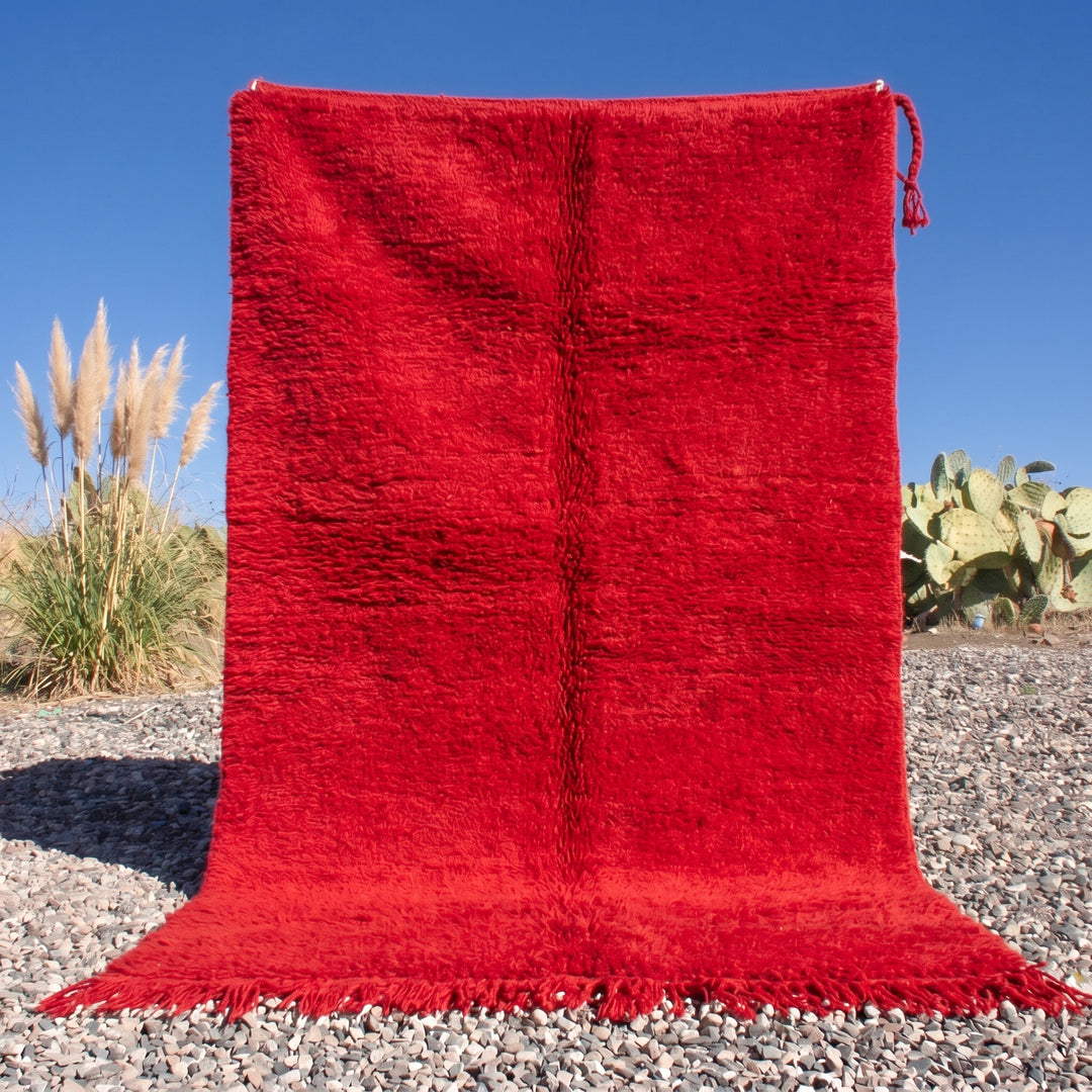 Custom Beni Ourain Rug | Vibrant Ruby Red Hand-Knotted Wool