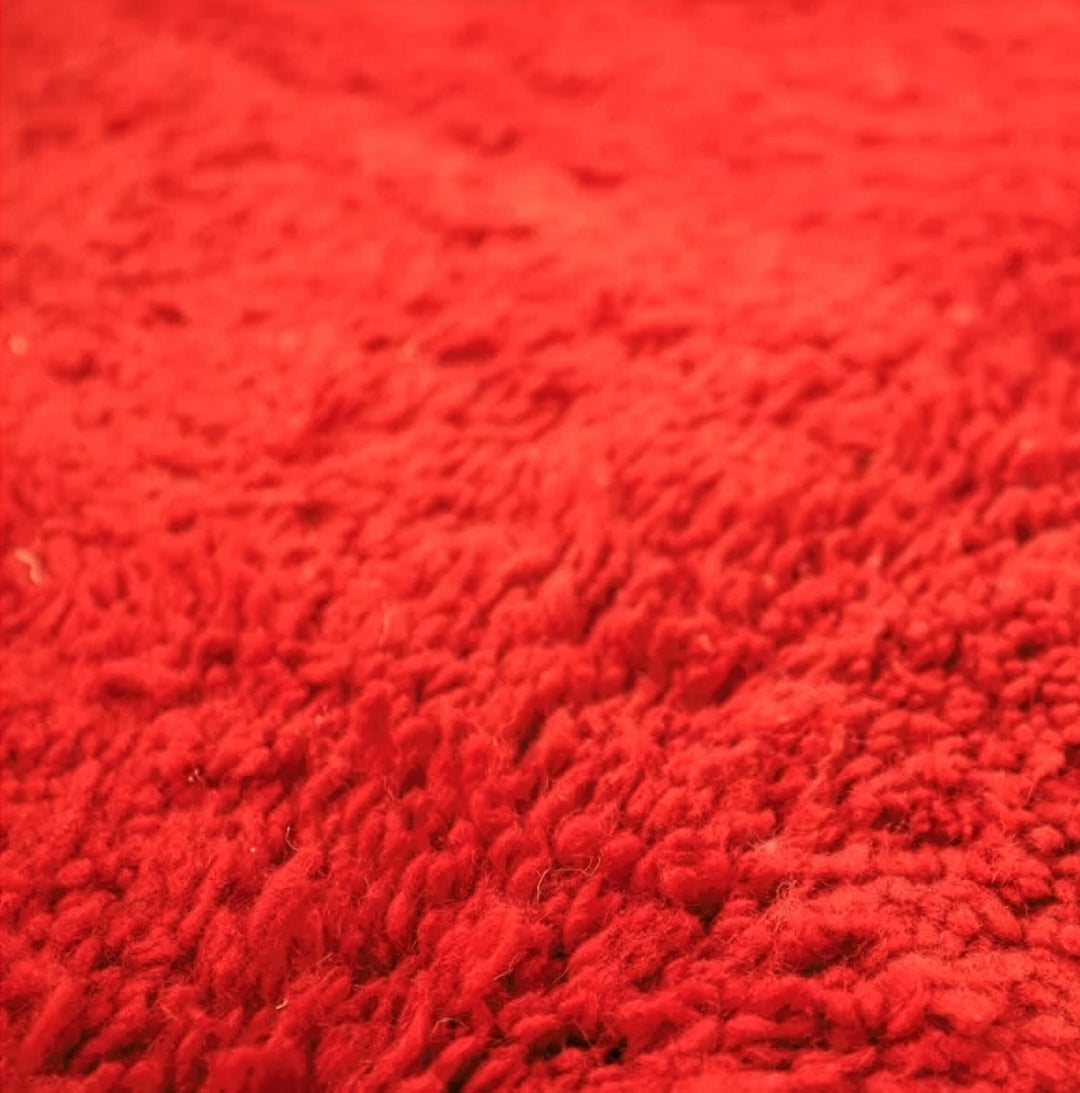 Beni Ourain Moroccan Runner Rug – Vibrant Ruby Red Hand-Knotted Wool