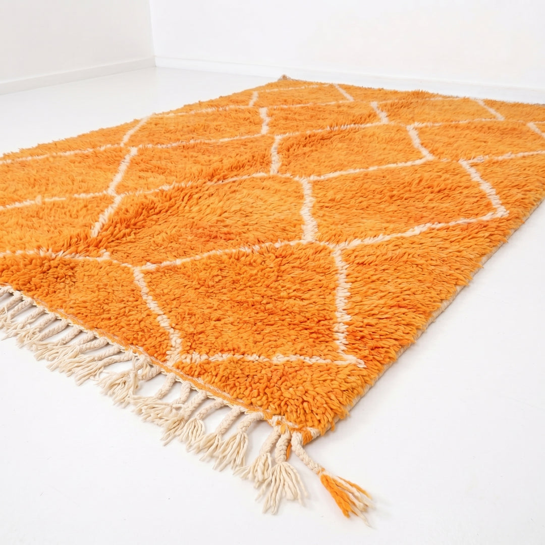 Authentic Custom Beni Ourain Rug  | Vibrant Tangerine Orange &amp; Cream Diamond