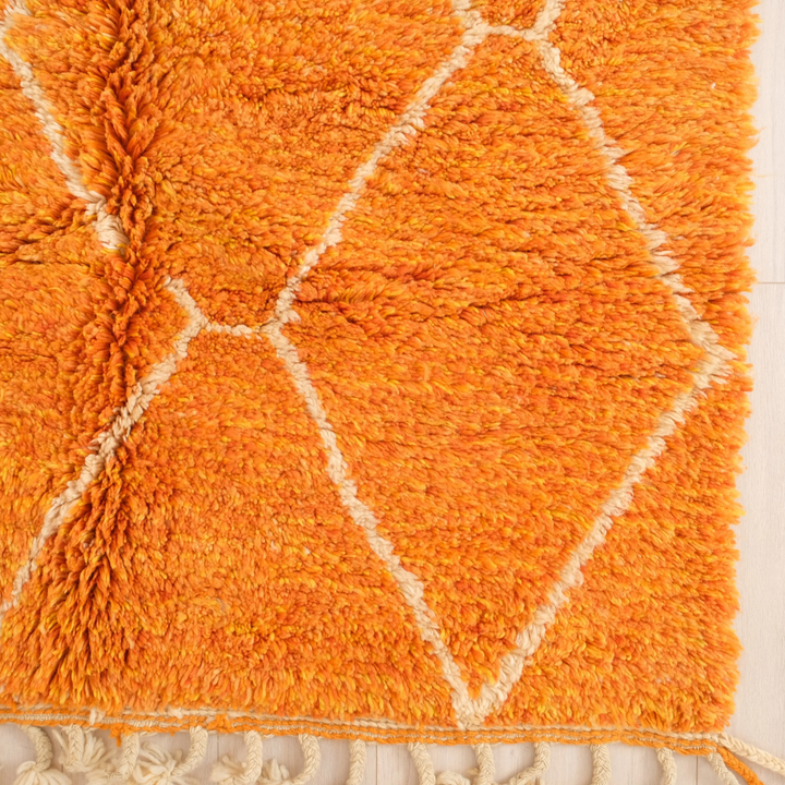 Tapis marocain rond sur mesure – Treillis losanges orange tangerine &amp; crème vifs
