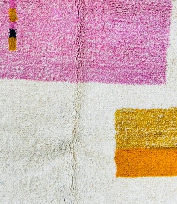 Authentic Custom Beni Ourain Rug | Abstract Pink &amp; Mustard