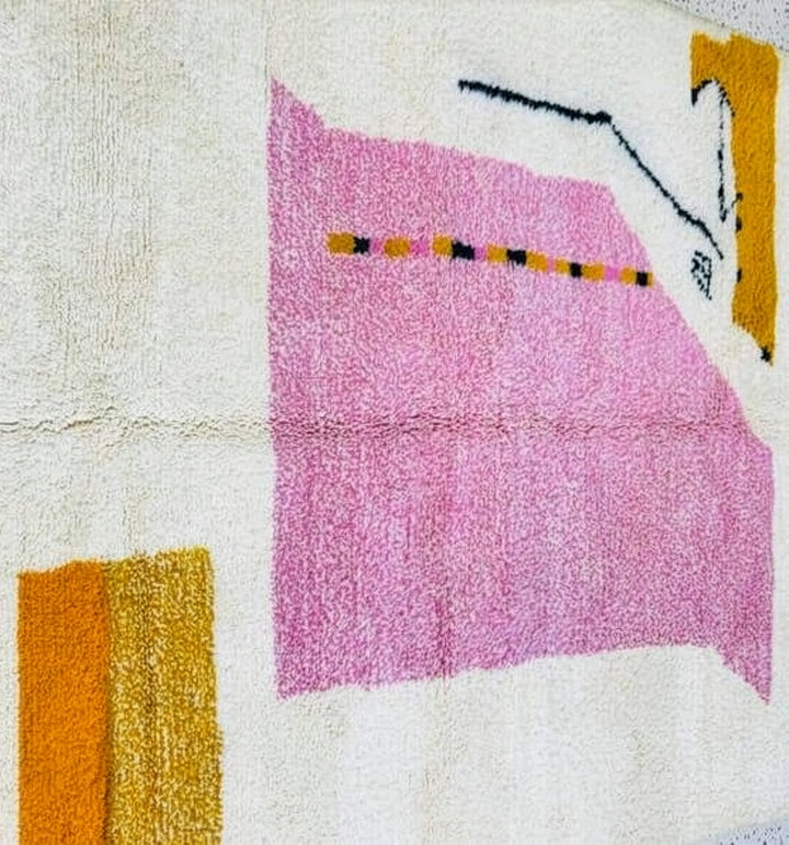 Authentic Custom Beni Ourain Rug | Abstract Pink &amp; Mustard