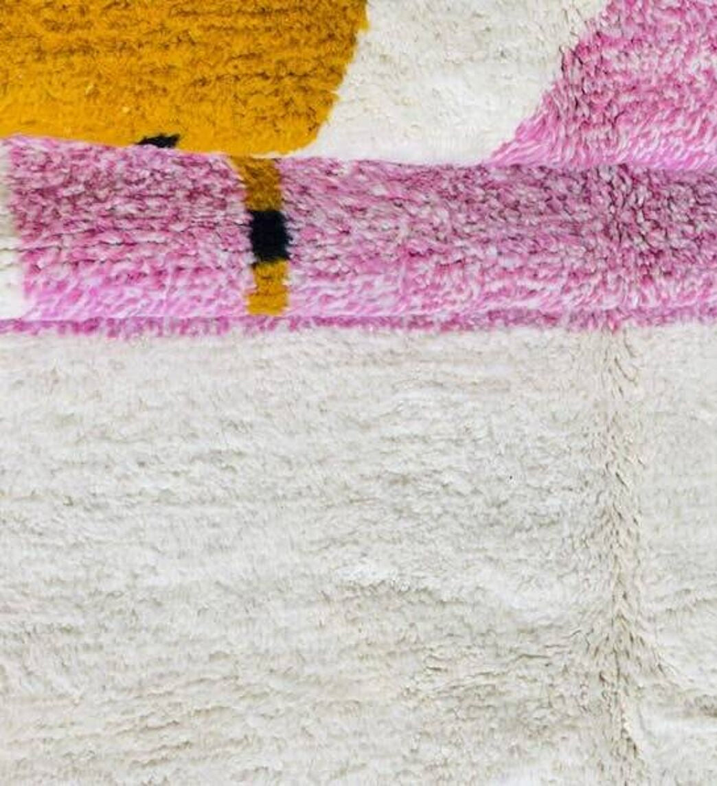 Authentic Custom Beni Ourain Rug | Abstract Pink &amp; Mustard