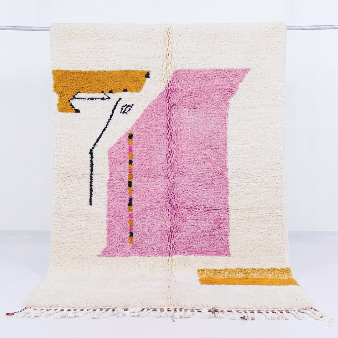 Authentic Custom Beni Ourain Rug | Abstract Pink &amp; Mustard