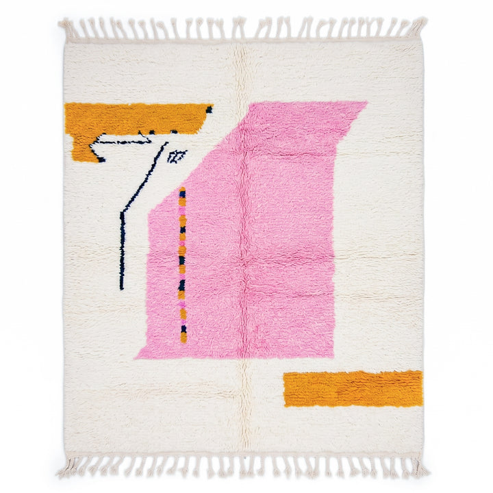 Authentic Custom Beni Ourain Rug | Abstract Pink &amp; Mustard