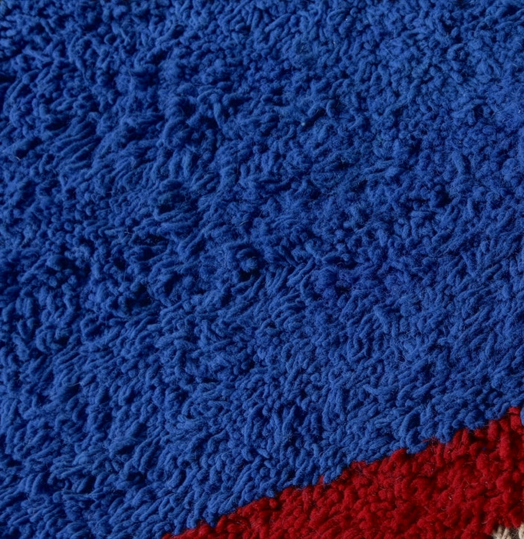 Custom Beni Ourain Rug | Cobalt Blue Berber Rug with Red Border