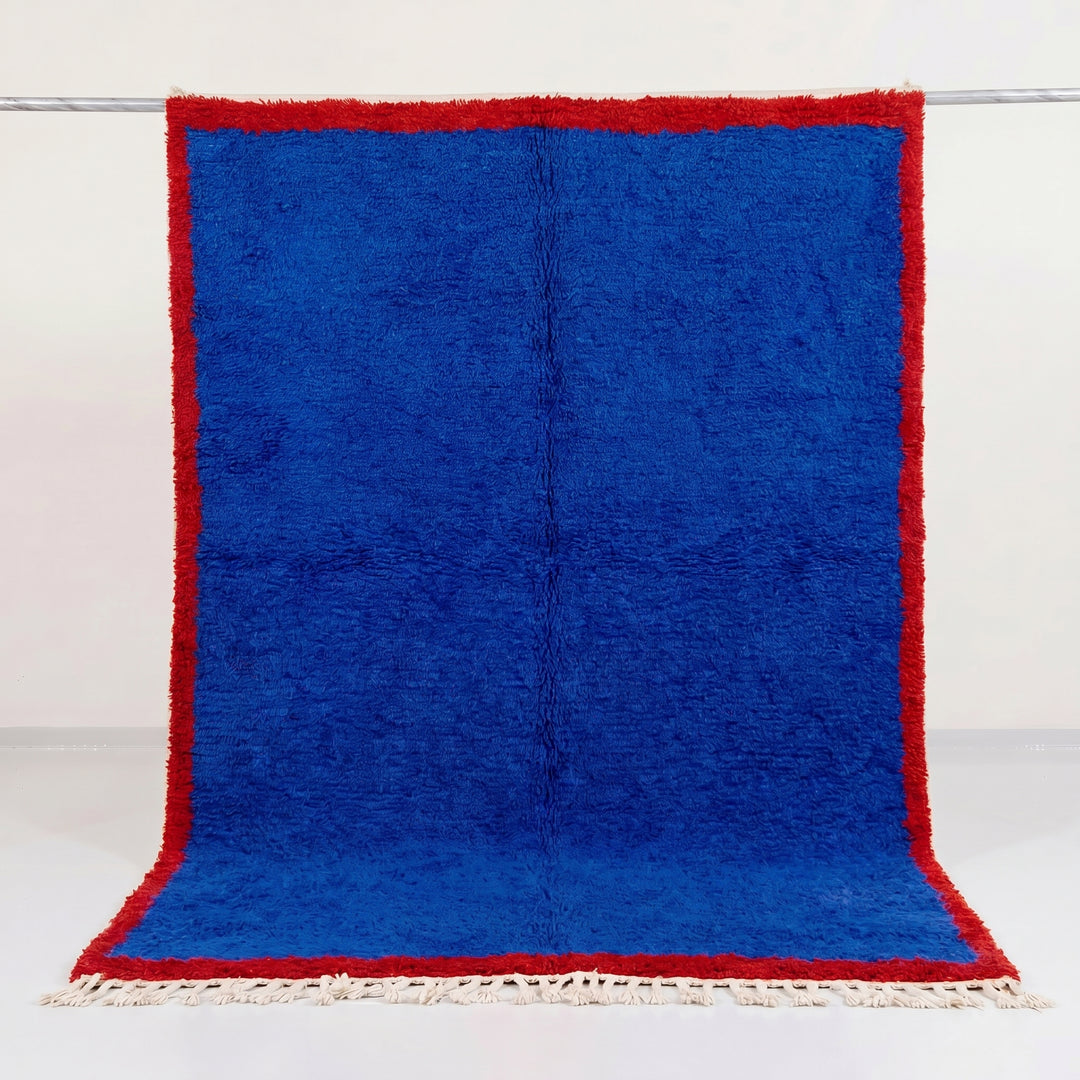 Custom Beni Ourain Rug | Cobalt Blue Berber Rug with Red Border