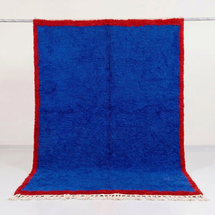 Custom Beni Ourain Rug | Cobalt Blue Berber Rug with Red Border