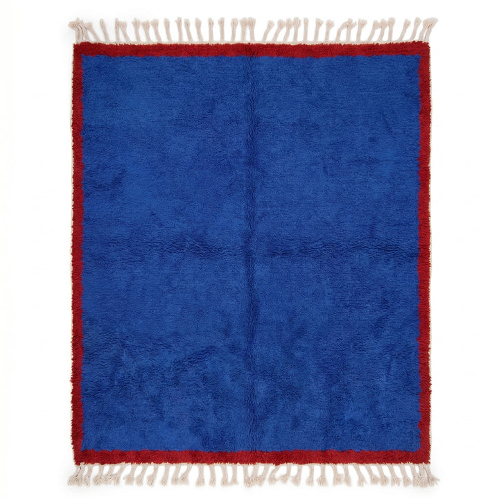 Custom Beni Ourain Rug | Cobalt Blue Berber Rug with Red Border