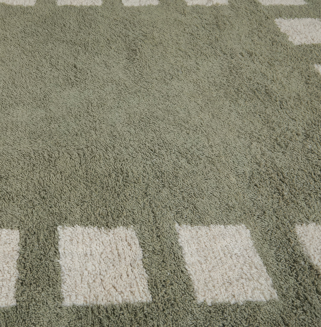 Custom Beni Ourain Rug | Green Cream Geometric Border