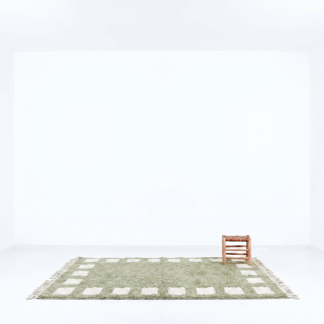 Custom Beni Ourain Rug | Green Cream Geometric Border