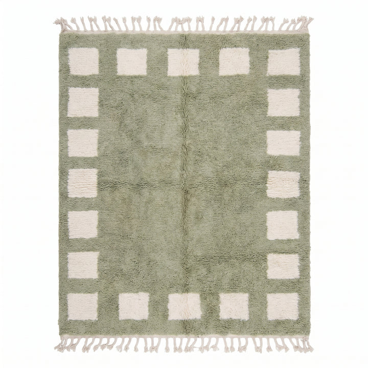 Custom Beni Ourain Rug | Green Cream Geometric Border