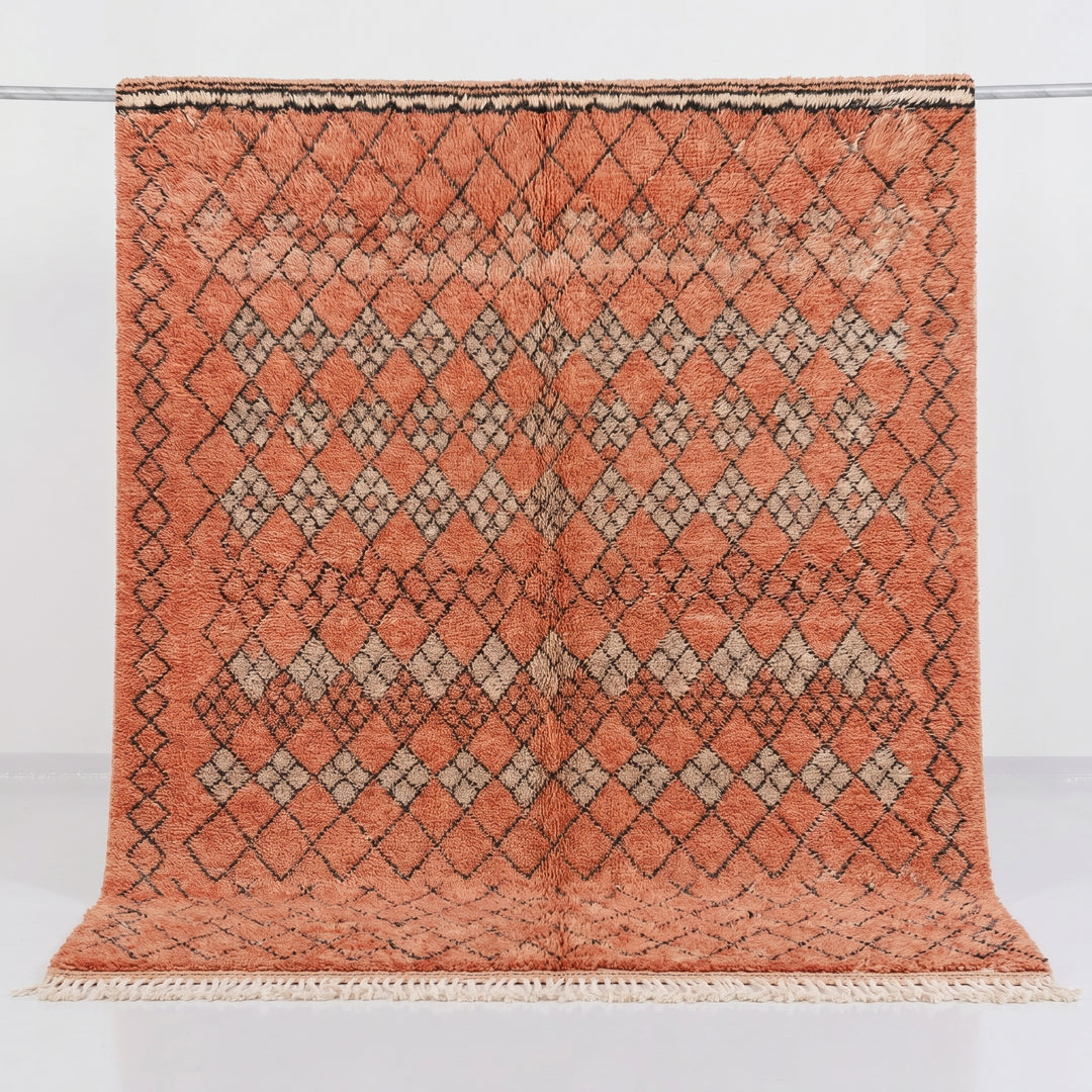 Custom Beni Ourain Rug -  Warm Terracotta &amp; Charcoal Diamond
