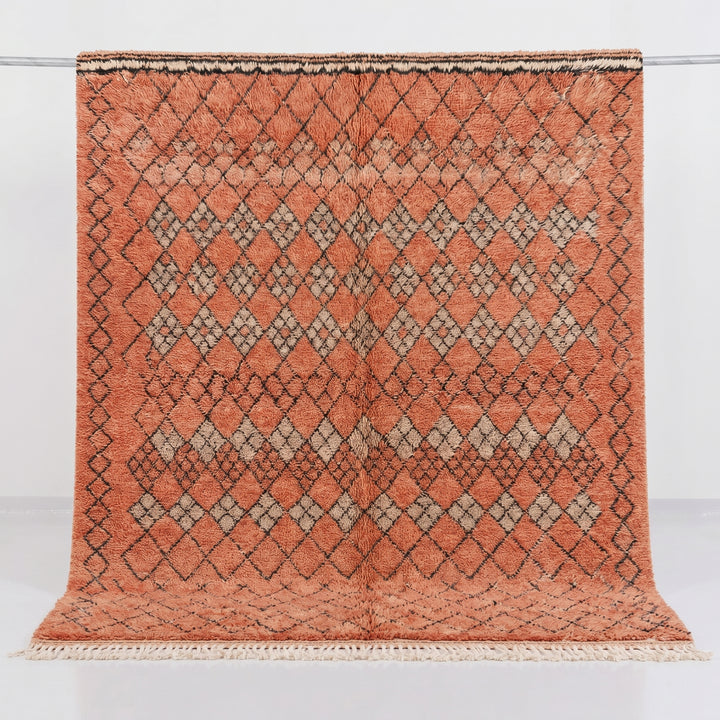 Custom Beni Ourain Rug -  Warm Terracotta &amp; Charcoal Diamond
