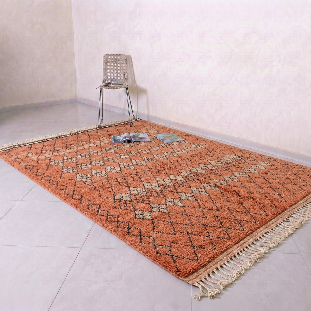 Authentic Custom Beni Ourain Rug -  Warm Terracotta &amp; Charcoal Diamond