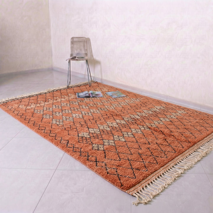 Authentic Custom Beni Ourain Rug -  Warm Terracotta &amp; Charcoal Diamond