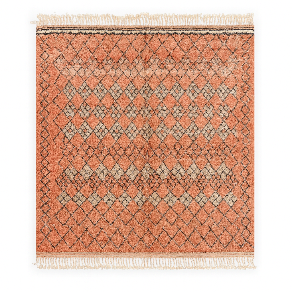 Custom Beni Ourain Rug -  Warm Terracotta &amp; Charcoal Diamond