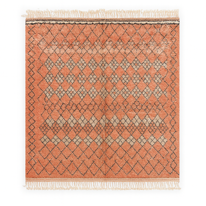 Custom Beni Ourain Rug -  Warm Terracotta &amp; Charcoal Diamond