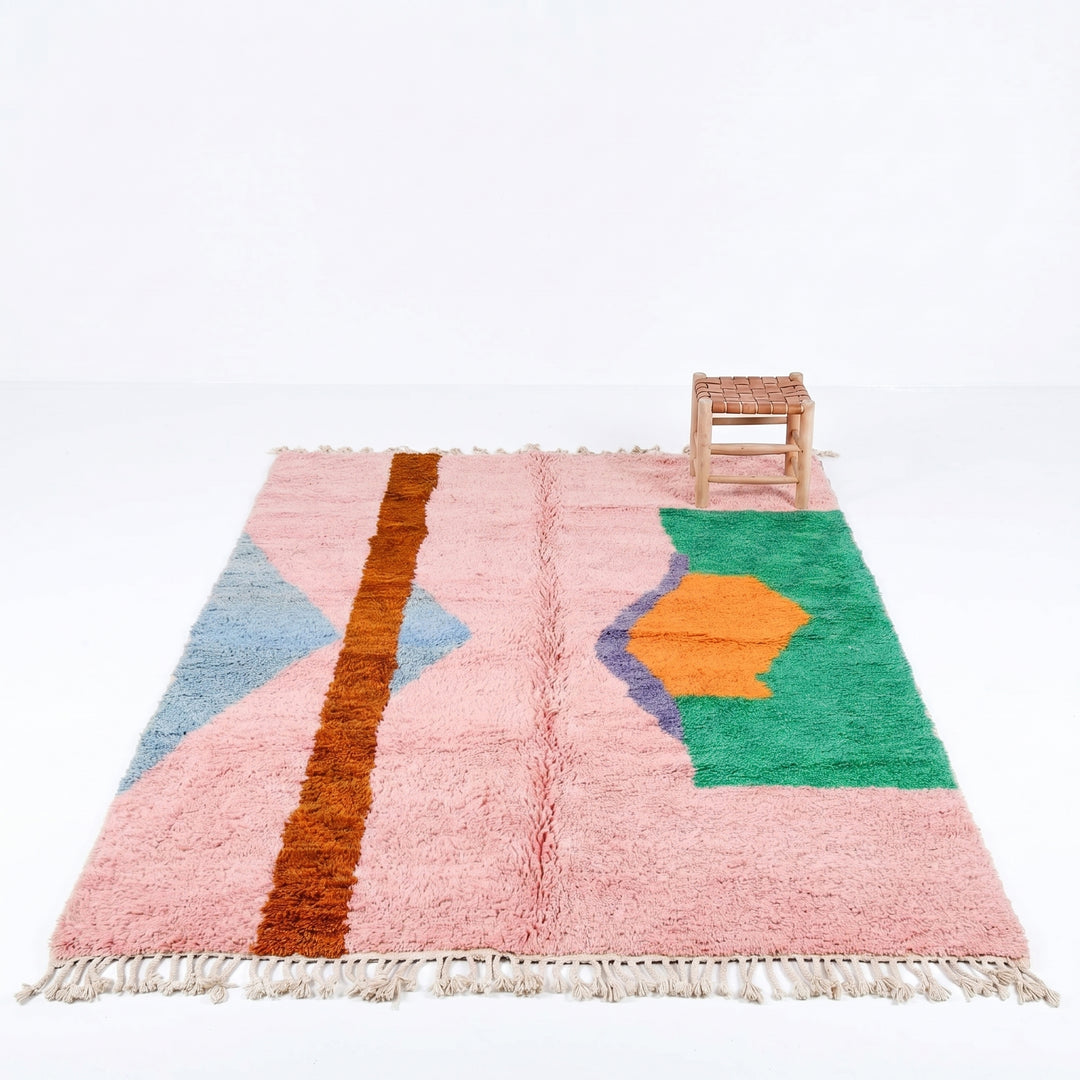 Custom Beni Ourain Rug | Abstract Pink &amp; Bold Color Block Geometric