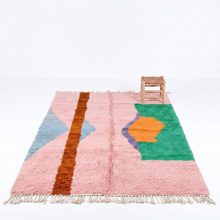 Custom Beni Ourain Rug | Abstract Pink &amp; Bold Color Block Geometric