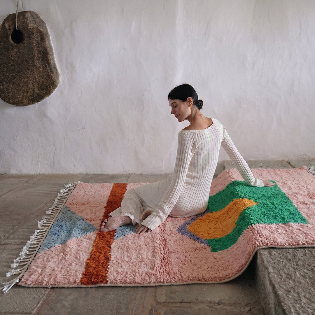 Custom Beni Ourain Rug | Abstract Pink &amp; Bold Color Block Geometric