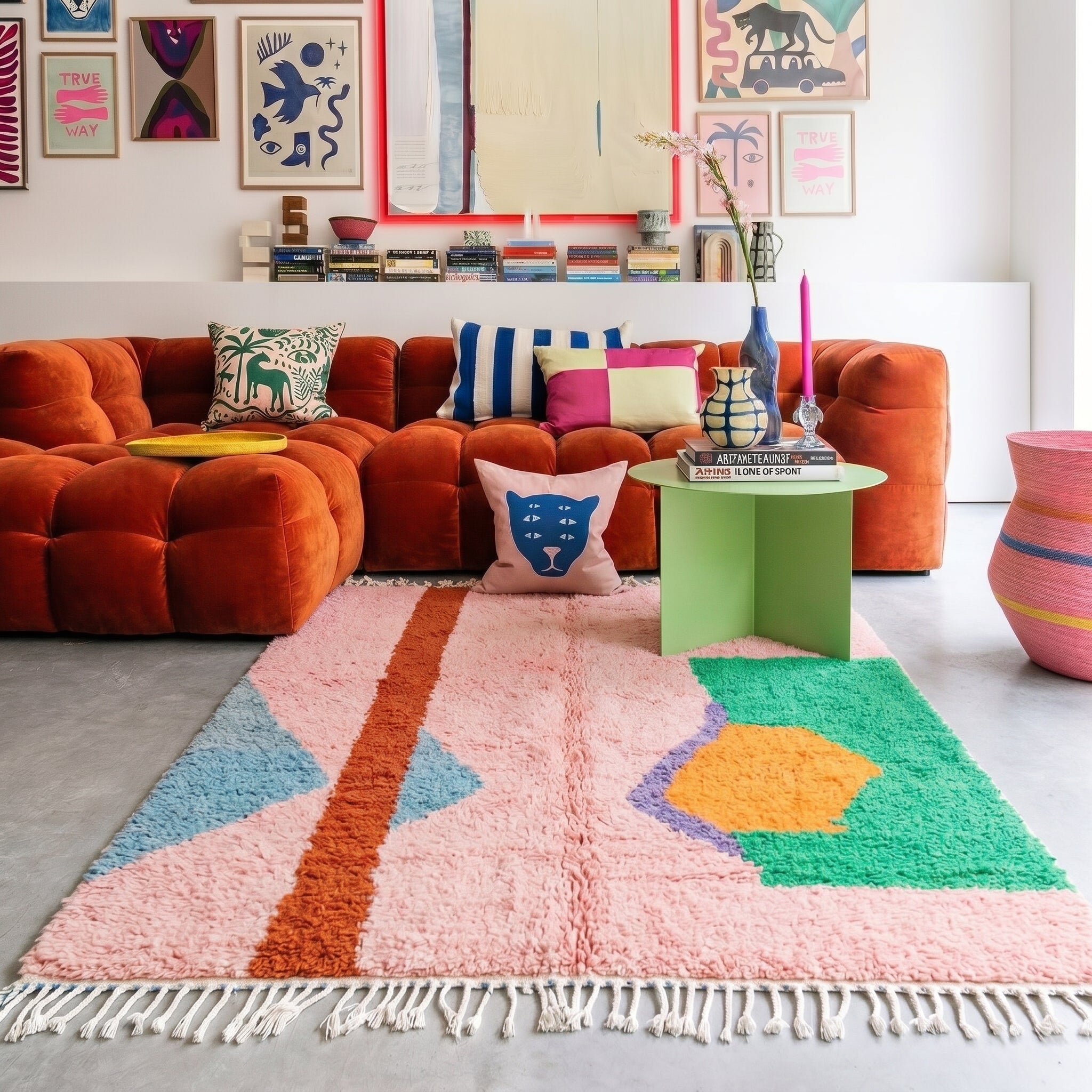 Custom Beni Ourain Rug | Abstract Pink & Bold Color Block