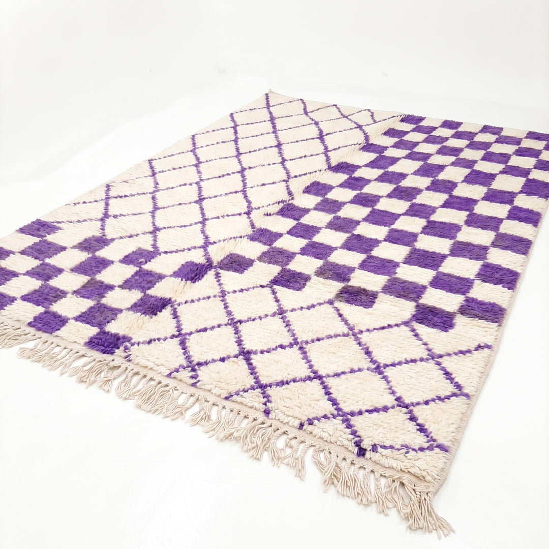 Custom Beni Ourain Rug | Purple Checkerboard &amp; Diamond Trellis