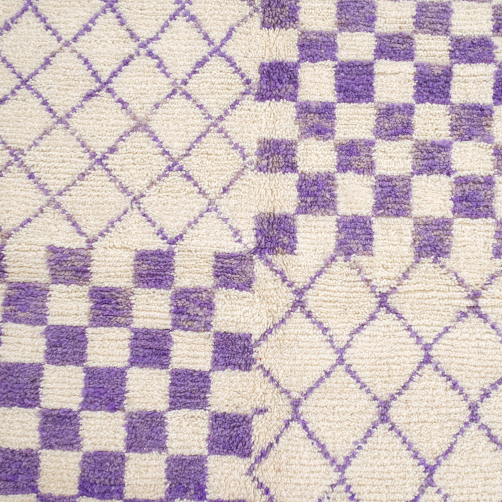 Beni Ourain Moroccan Runner Rug –  Purple Checkerboard &amp; Diamond Trellis