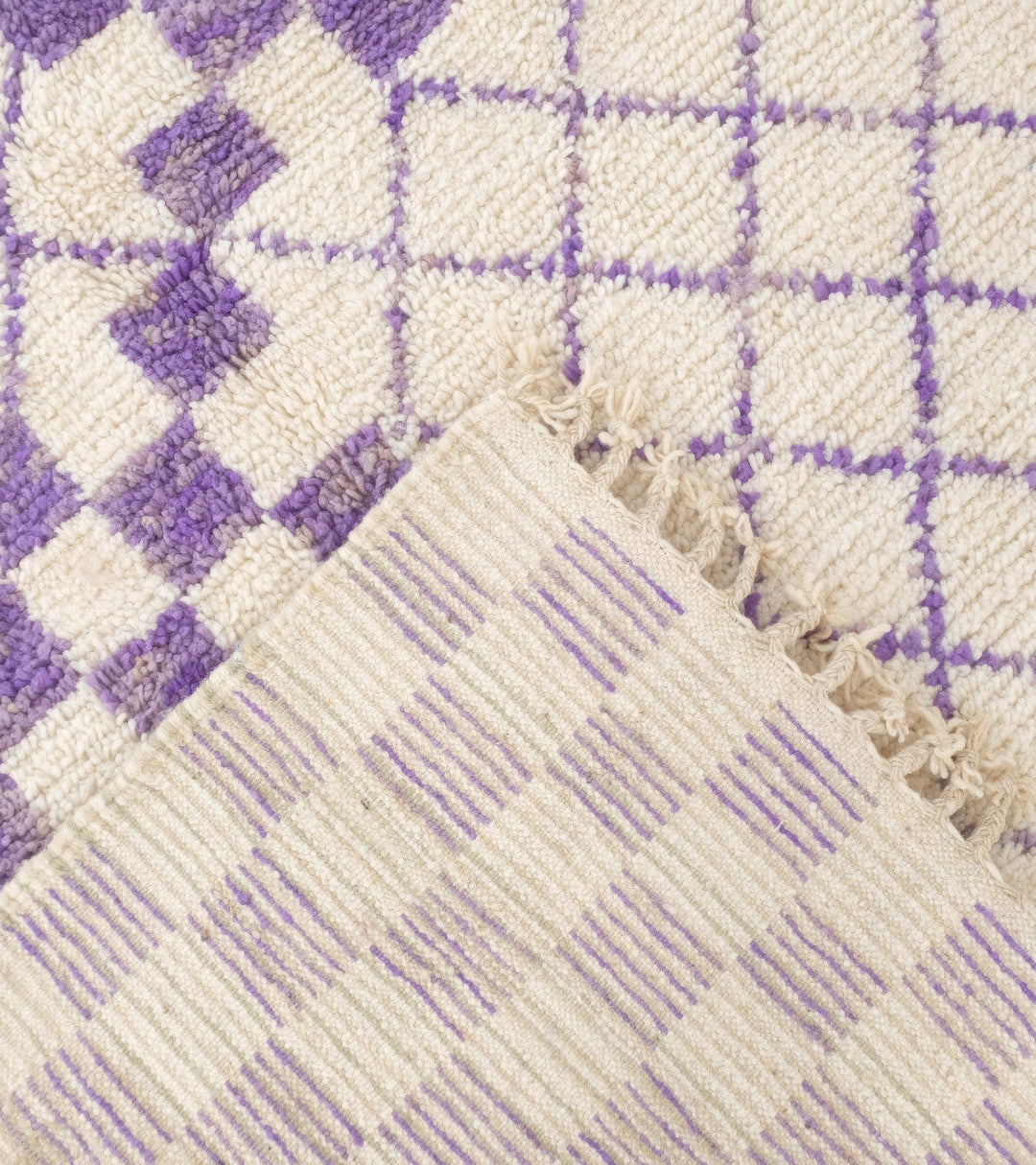 Beni Ourain Moroccan Runner Rug –  Purple Checkerboard &amp; Diamond Trellis