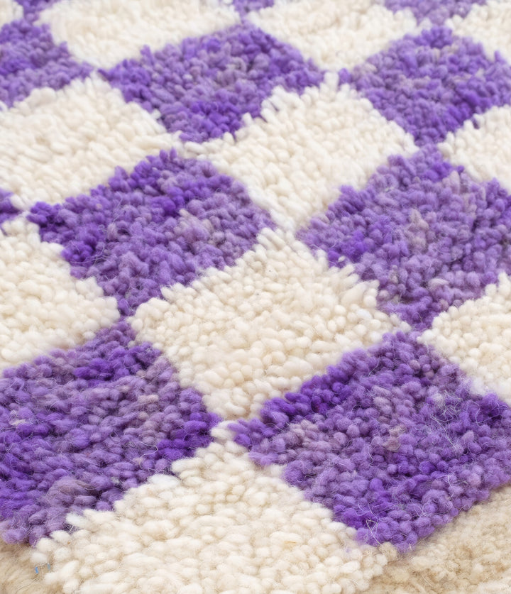 Custom Moroccan Round Rug –  Purple Checkerboard &amp; Diamond Trellis