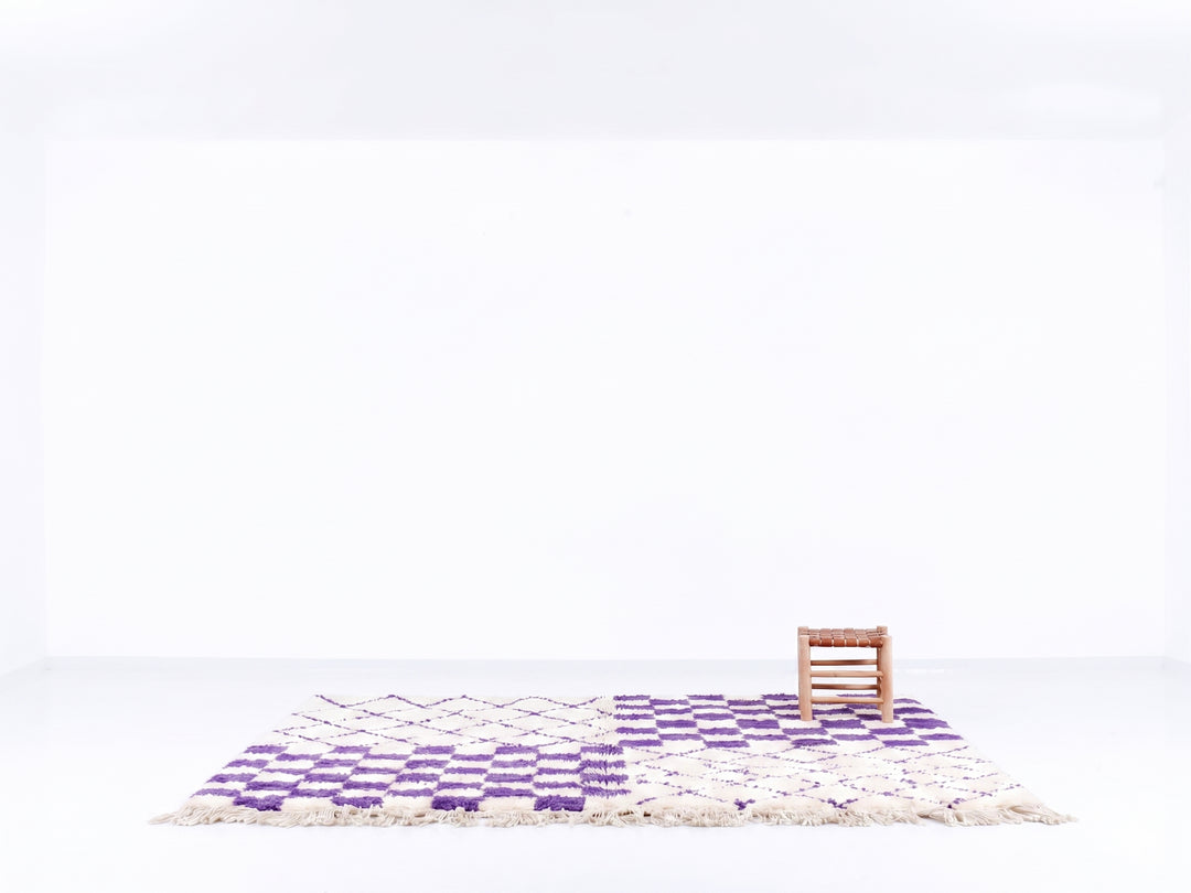 Custom Beni Ourain Rug | Purple Checkerboard &amp; Diamond Trellis