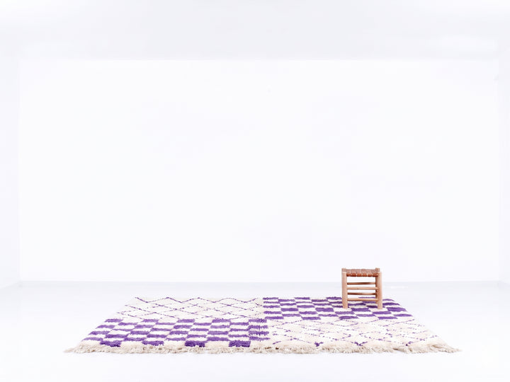Custom Beni Ourain Rug | Purple Checkerboard &amp; Diamond Trellis