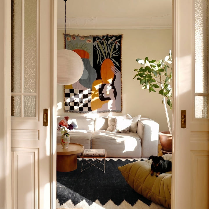 Custom Moroccan Flatweave Kilim Rug | Solid Black with White Sawtooth Border
