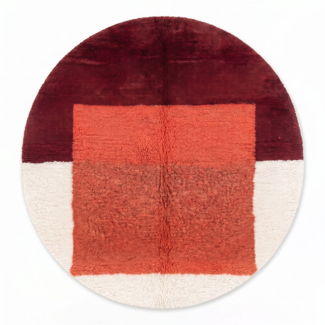 Custom Moroccan Round Rug – Abstract Warm Color Block Design