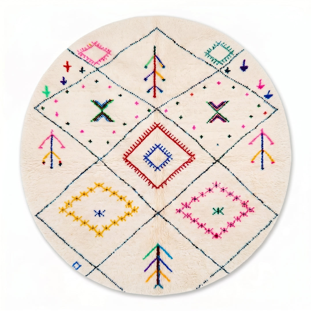 Custom Moroccan Round Rug – Colorful Azilal Geometric Pattern