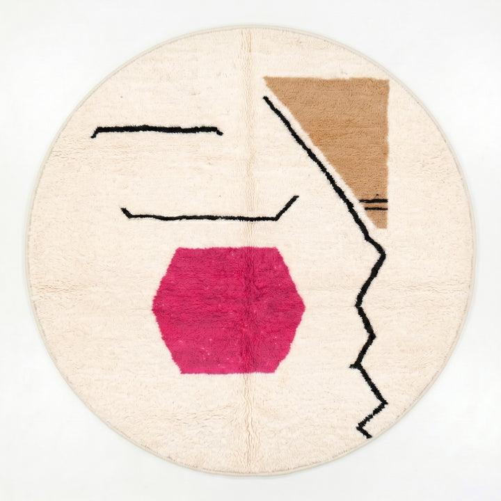 Custom Moroccan Round Rug – Pink and Camel Abstract Art
