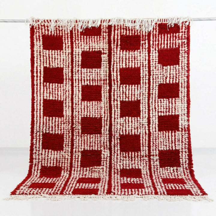 Authentic Custom Beni Ourain Rug | Bold Red &amp; Cream Checkered Grid