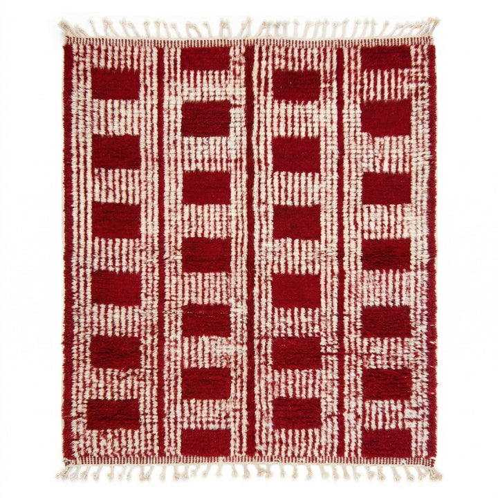 Authentic Custom Beni Ourain Rug | Bold Red &amp; Cream Checkered Grid