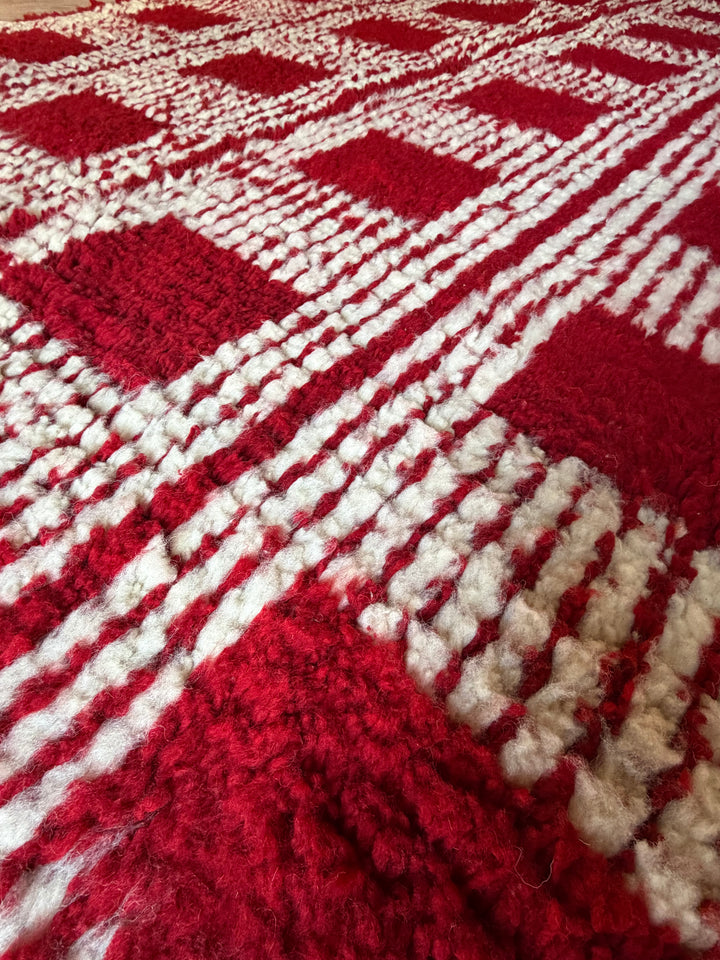 Custom Beni Ourain Rug | Bold Red &amp; Cream Checkered Grid